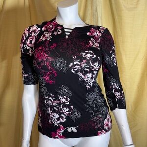 Chico's Black and Pink Floral‎ Blouse
